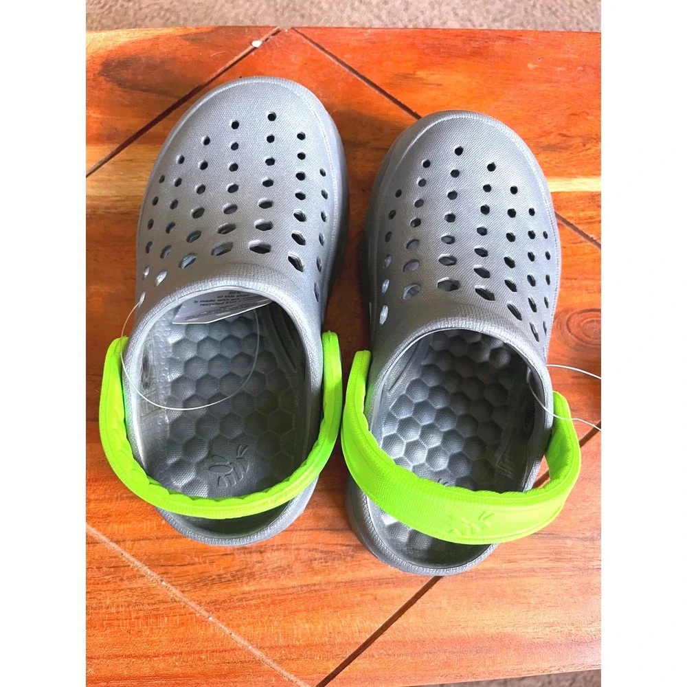 Joybees‎ Kids Active Clog Charcoal Grey Neon Green Slip On Water Shoes Size C8/9